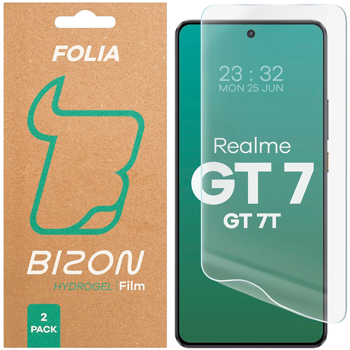 Hydrogel Folie für den Bildschirm für Realme GT 7 / 7T, Bizon Glass Hydrogel Front Duo, 2 Stück
