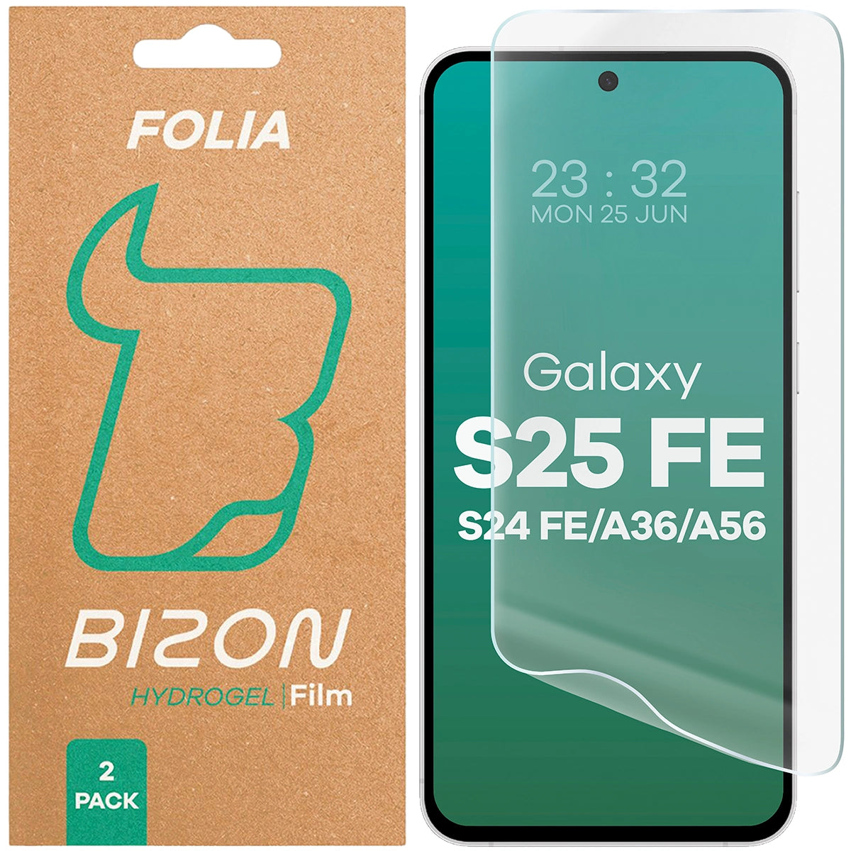 Hydrogel Folie für den Bildschirm für Galaxy S24 FE 5G / S25 FE 5G/ A36 5G / A56 5G, Bizon Glass Hydrogel Front Duo, 2 Stück