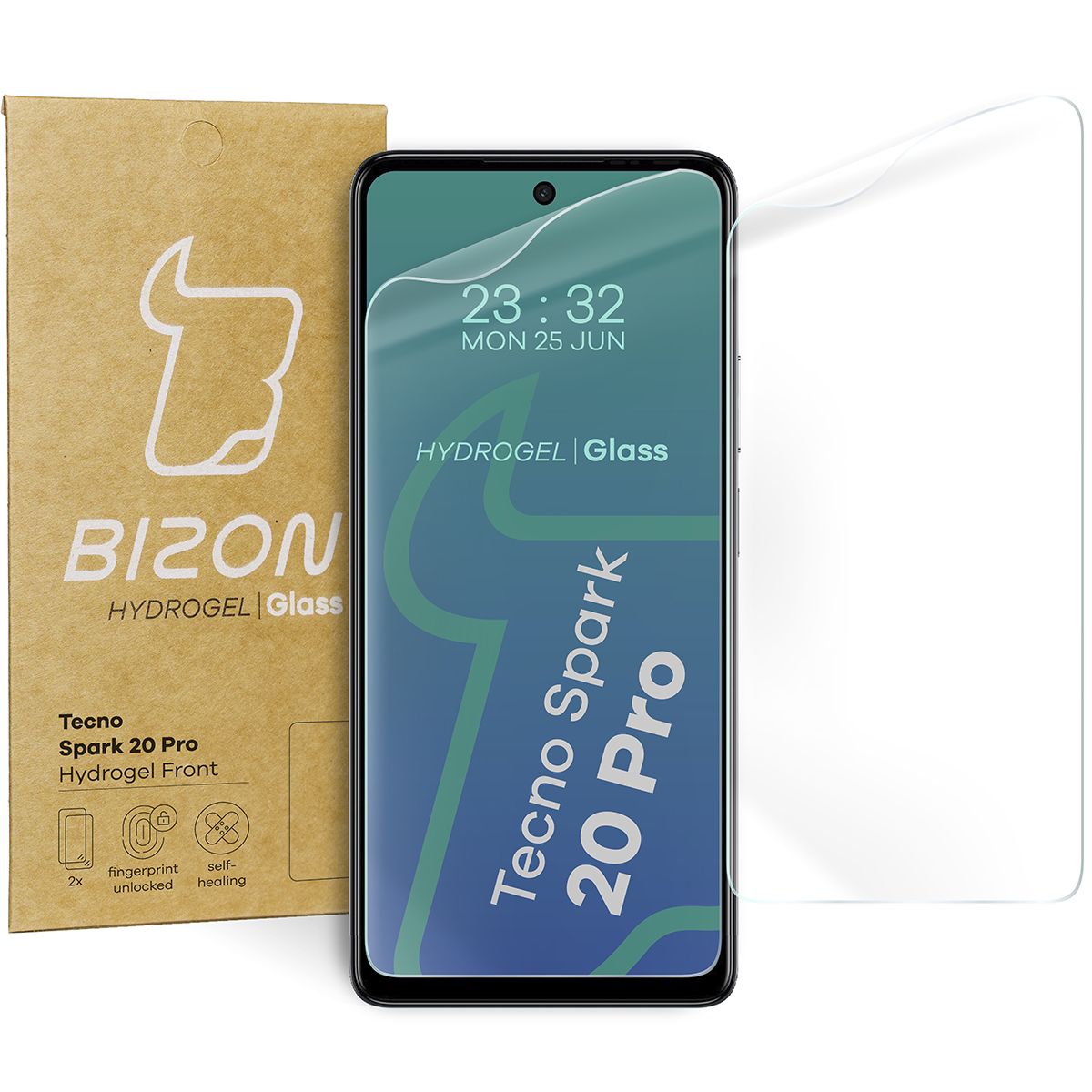 Hydrogel Folie für den Bildschirm für Tecno Spark 20 Pro, Bizon Glass Hydrogel Front Duo, 2 Stück