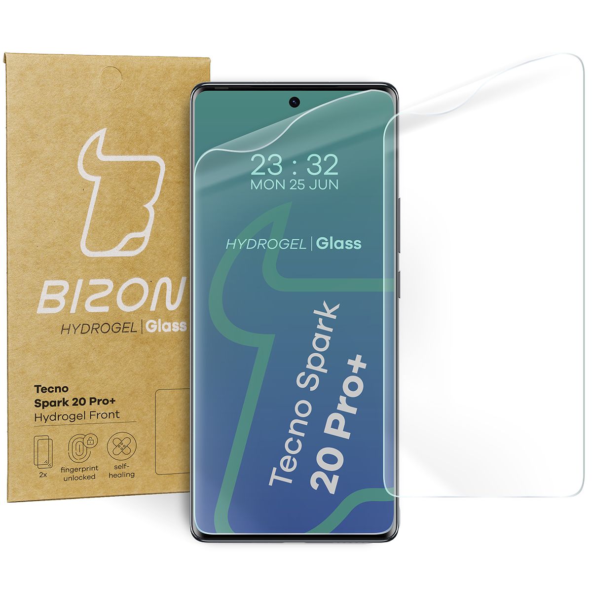 Hydrogel Folie für den Bildschirm für Tecno Spark 20 Pro+, Bizon Glass Hydrogel Front Duo, 2 Stück
