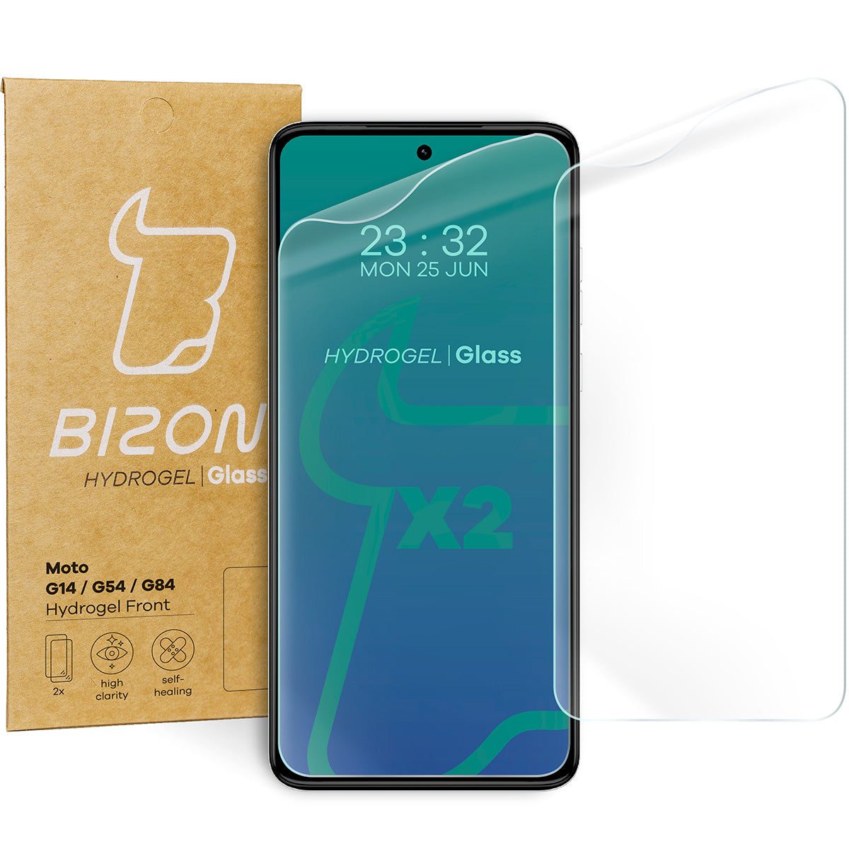 Hydrogel Folie für den Bildschirm Bizon Glass Hydrogel Front Duo für Motorola Moto G14 / G54 / G54 Power / G55 / G84, 2 Stück