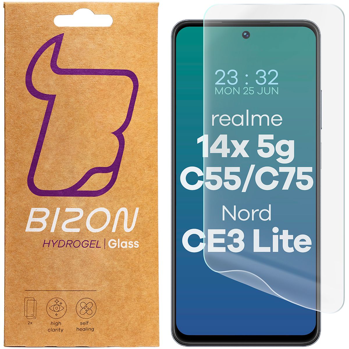Hydrogel Folie für den Bildschirm Bizon Glass Hydrogel für  Realme 14x 5G / C55 / C75 / OnePlus Nord CE 3 Lite, 2 Stück