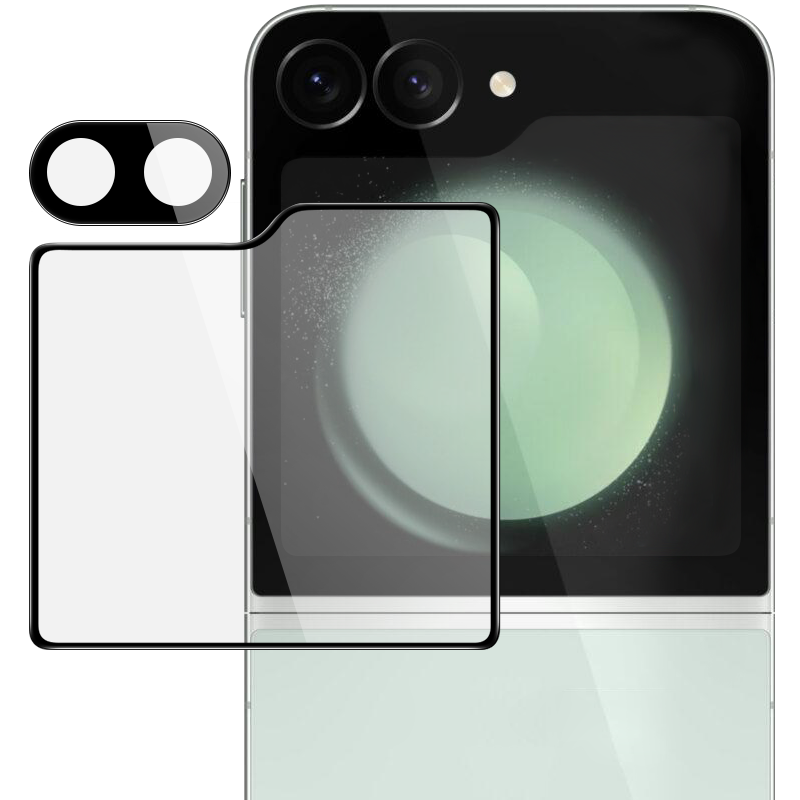 Gehärtetes Glas für die Kamera + für den äußeren Bildschirm für Galaxy Z Flip6, Bizon Glass Silk Lens, 2 Sets