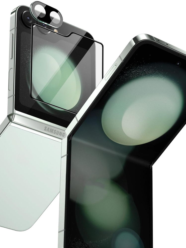 Gehärtetes Glas für die Kamera + für den äußeren Bildschirm für Galaxy Z Flip6, Bizon Glass Silk Lens, 2 Sets