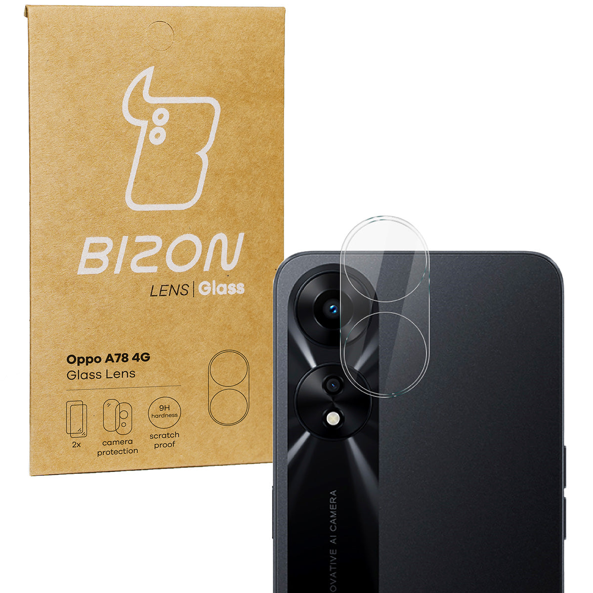 Gehärtetes Glas für die Kamera Bizon Glass Lens für Oppo A78 4G, 2 Stück