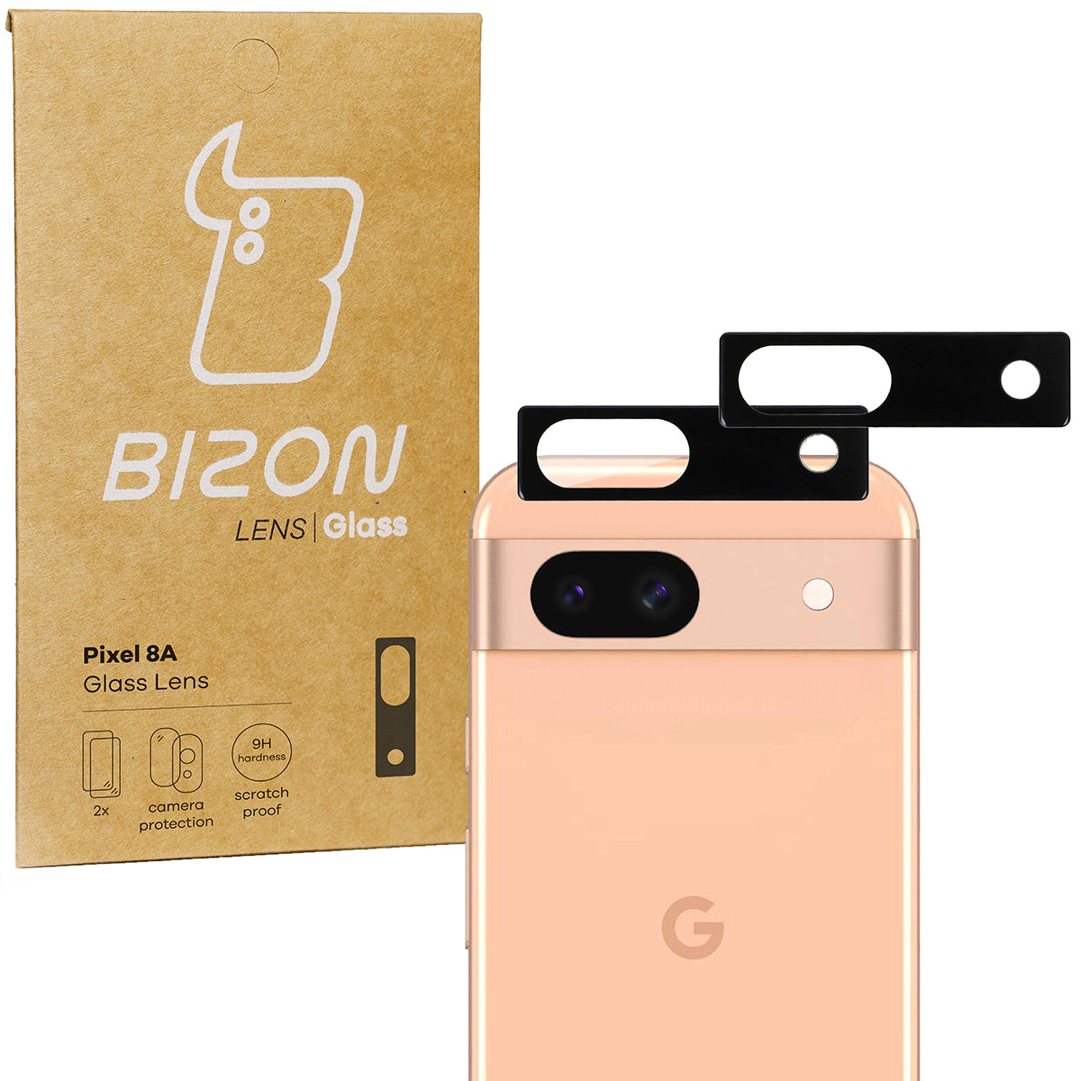 Gehärtetes Glas für die Kamera für Pixel 8A, Bizon Glass Silk Lens, 2 Stück