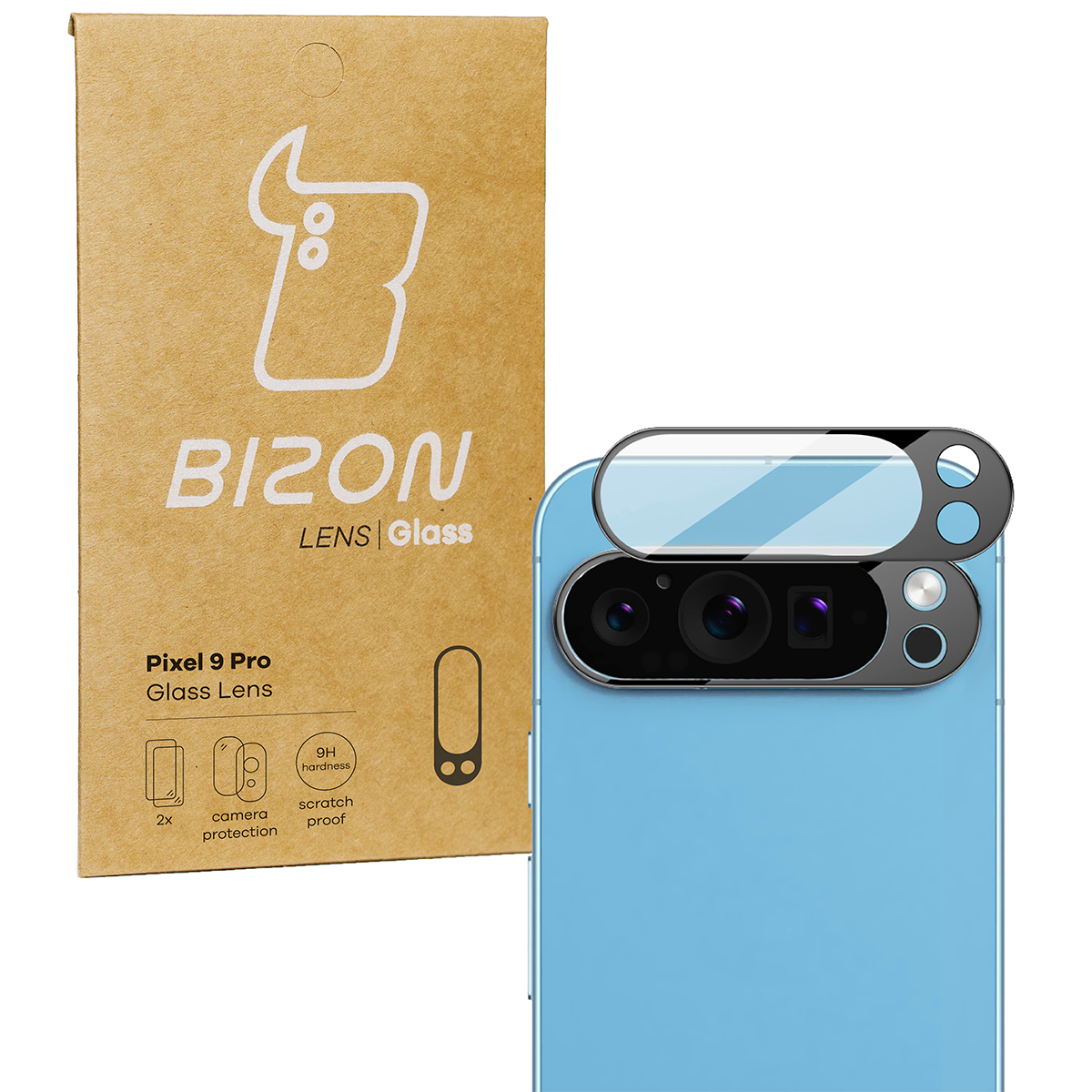 Gehärtetes Glas für die Kamera für Pixel 9 Pro, Bizon Glass Silk Lens, 2 Stück