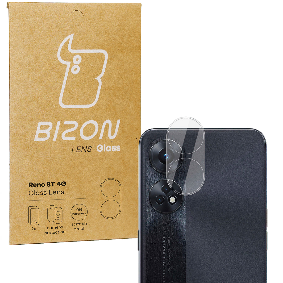 Gehärtetes Glas für die Kamera Bizon Glass Lens für Reno 8T 4G, 2 Stück