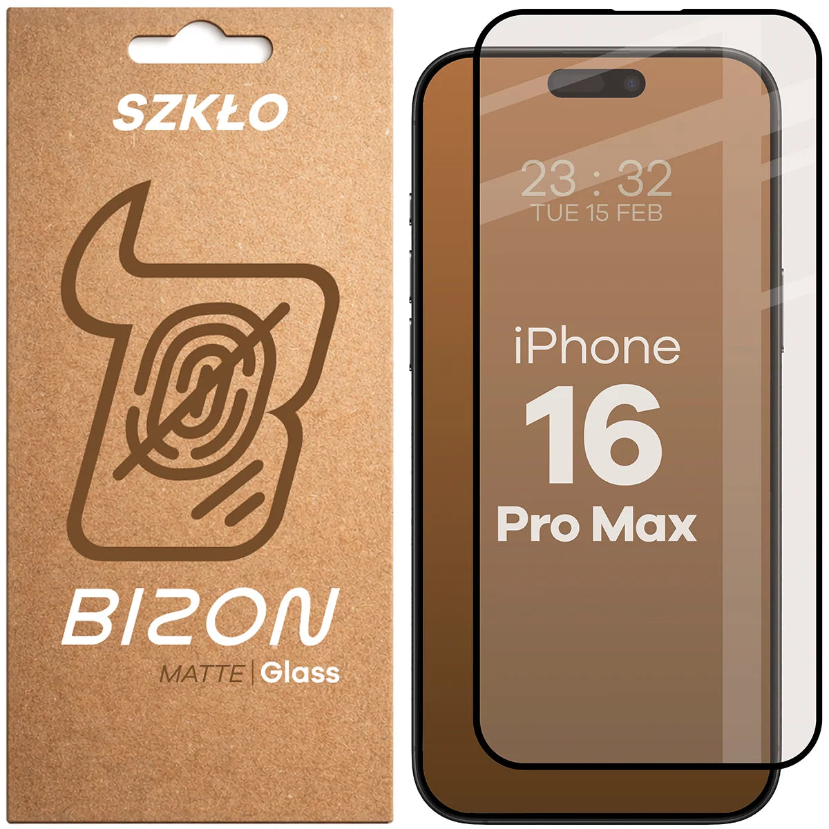 Mattes Hartglas für iPhone 16 Pro Max, Bizon Glass Matte, Schwarzer Rahmen