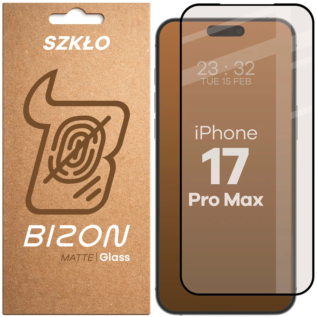 Mattes Hartglas für iPhone 17 Pro Max, Bizon Glass Matte, Schwarzer Rahmen