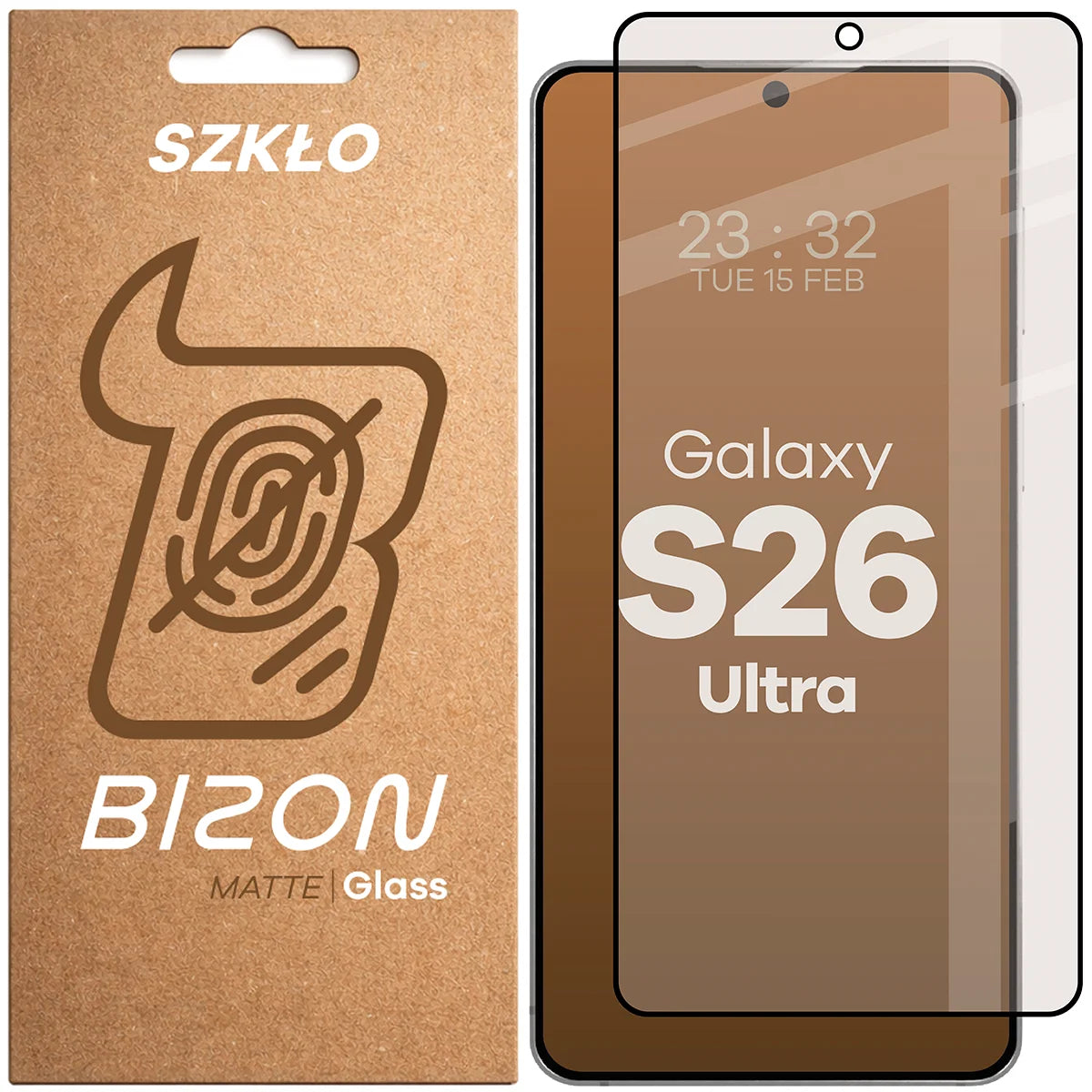 Mattes Hartglas für Galaxy S26 Ultra, Bizon Glass Matte, Schwarzer Rahmen