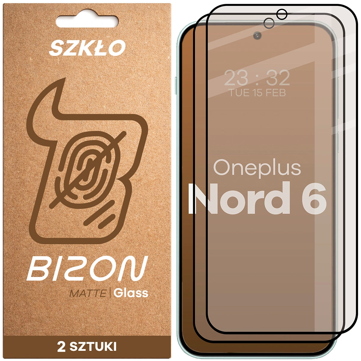 Mattes Hartglas für OnePlus Nord 6, Bizon Glass Matte Duo, Schwarzer Rahmen, 2 Stück (1/4)