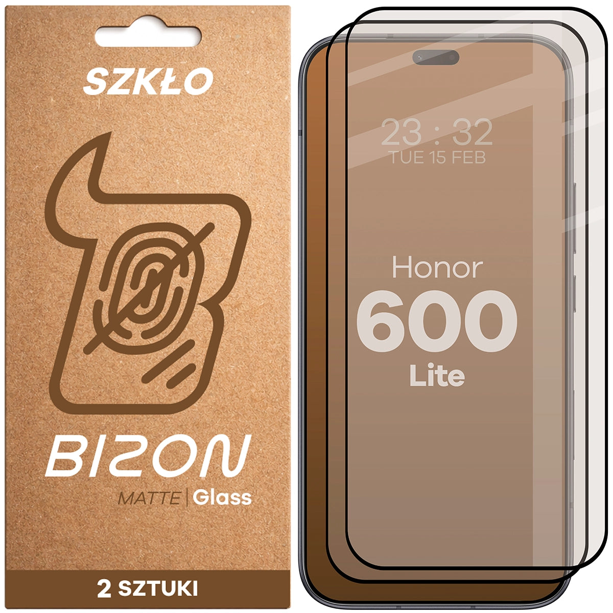 Mattes Hartglas für HONOR 600 Lite 5G, Bizon Glass Matte Duo, Schwarzer Rahmen, 2 Stück (1/4)