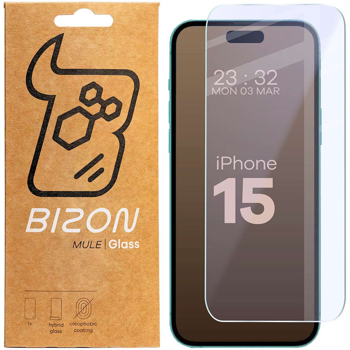 Flexibles Hybridglas für iPhone 15, Bizon Glass Mule