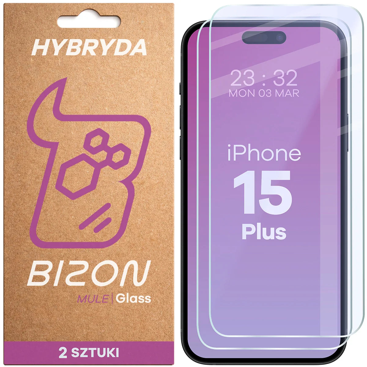 Flexibles Hybridglas für iPhone 15 Plus, Bizon Hybrid Mule Duo, 2 Stück