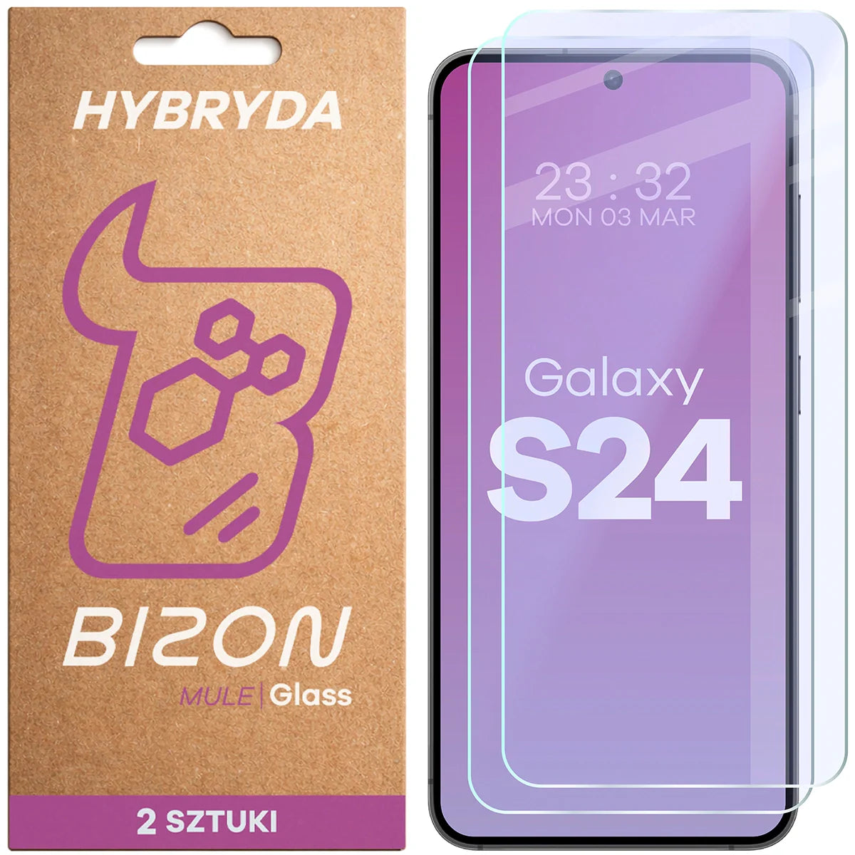 Flexibles Hybridglas für Galaxy S24, Bizon Hybrid Mule Duo, 2 Stück