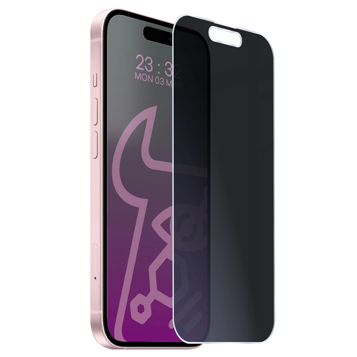 Hybridglas mit Privatschutzfilter für iPhone 15, Bizon Hybrid Shadow, Matt