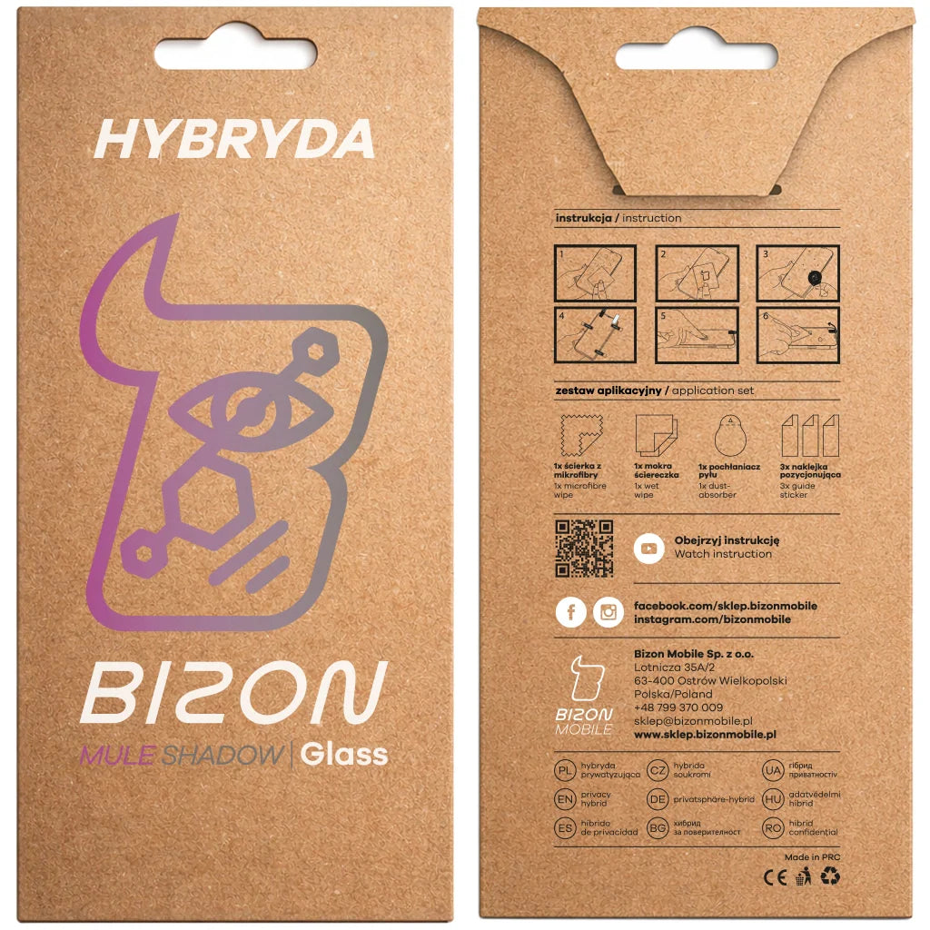 Hybridglas mit Privatschutzfilter für Oppo Reno 15 F, Bizon Hybrid Shadow, Matt