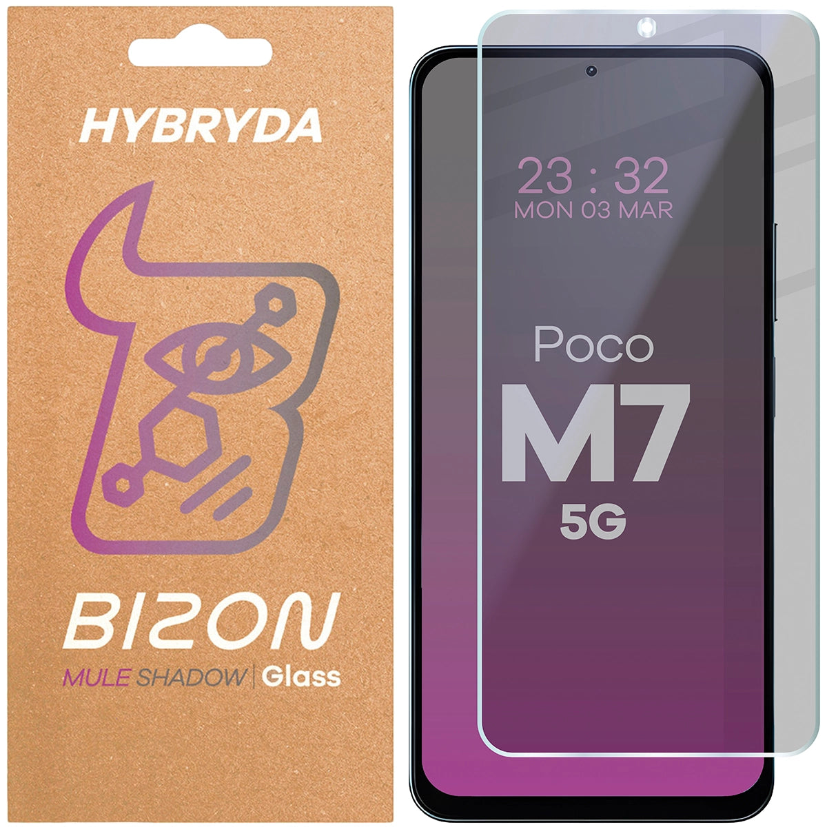 Hybridglas mit Privatschutzfilter für Xiaomi POCO M7 5G, Bizon Hybrid Shadow, Matt