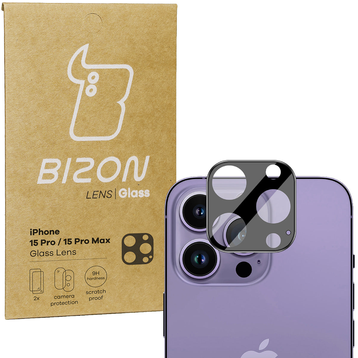 Gehärtetes Glas für die Kamera Bizon Glass Silk Lens für iPhone 15 Pro / iPhone 15 Pro Max, 2 Stück