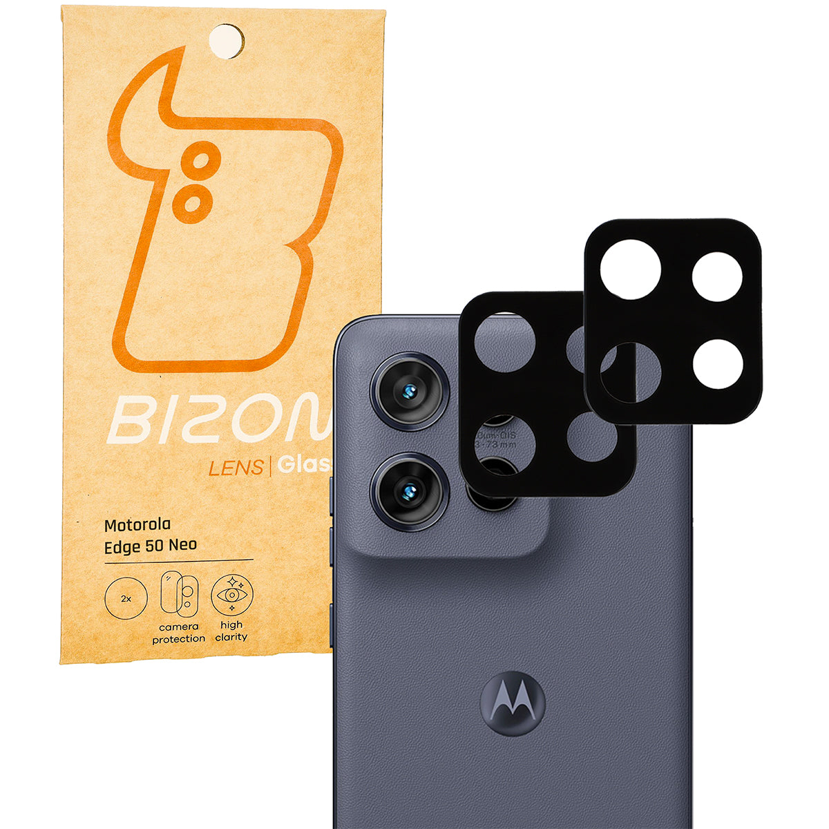 Gehärtetes Glas für die Kamera für Motorola Edge 50 Neo, Bizon Glass Silk Lens, 2 Stück