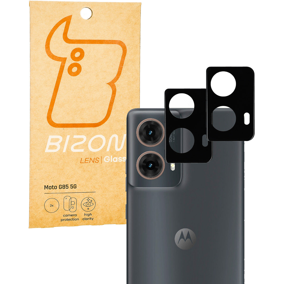 Gehärtetes Glas für die Kamera für Motorola Moto G85 5G, Bizon Glass Silk Lens, 2 Stück