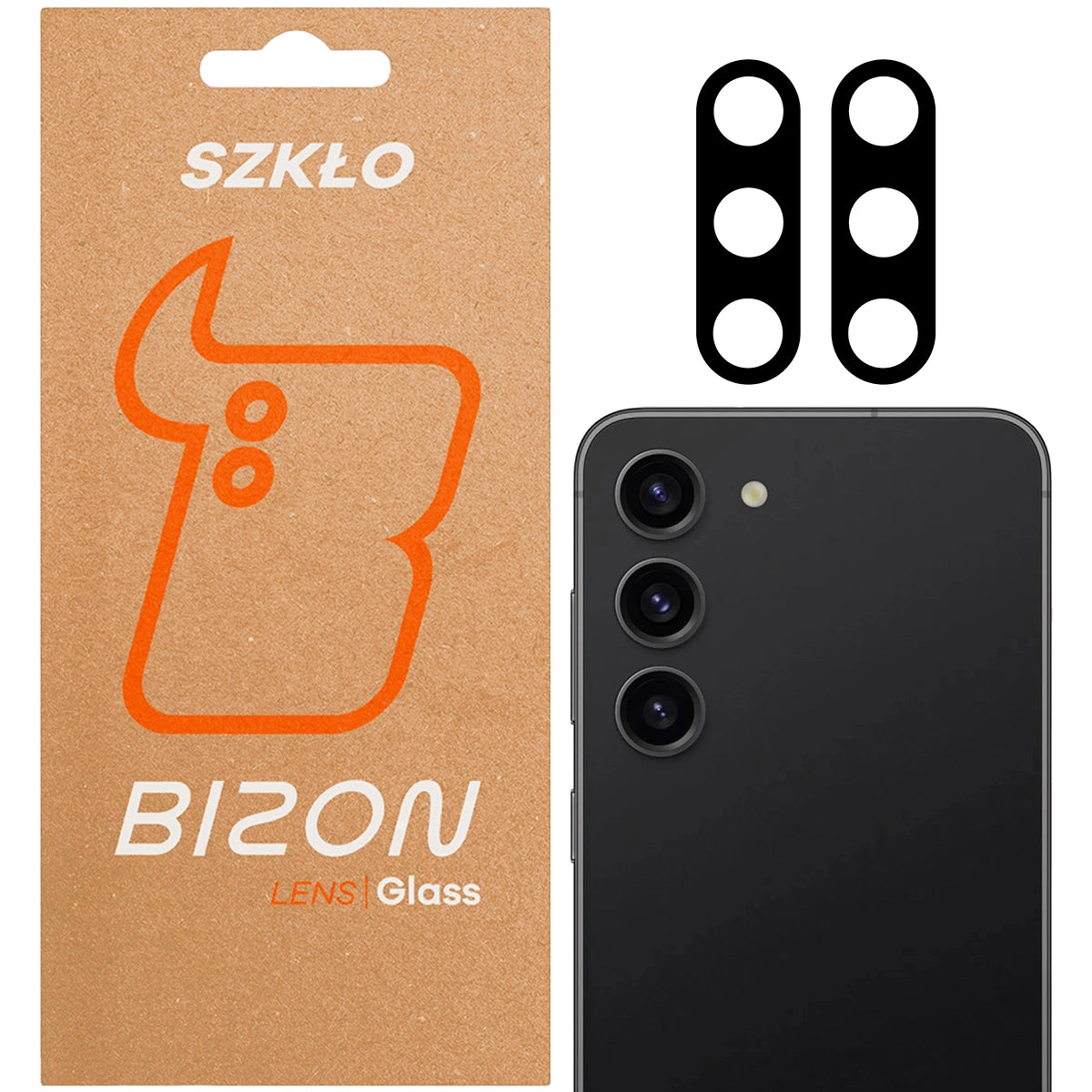 Gehärtetes Glas für die Kamera Bizon Glass Silk Lens für Galaxy S23 / S23 Plus, 2 Stück