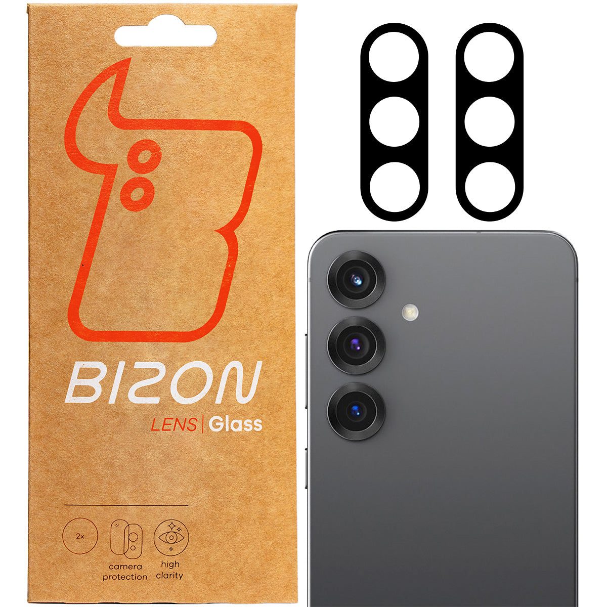 Gehärtetes Glas für die Kamera für Galaxy S25, Bizon Glass Silk Lens, 2 Stück