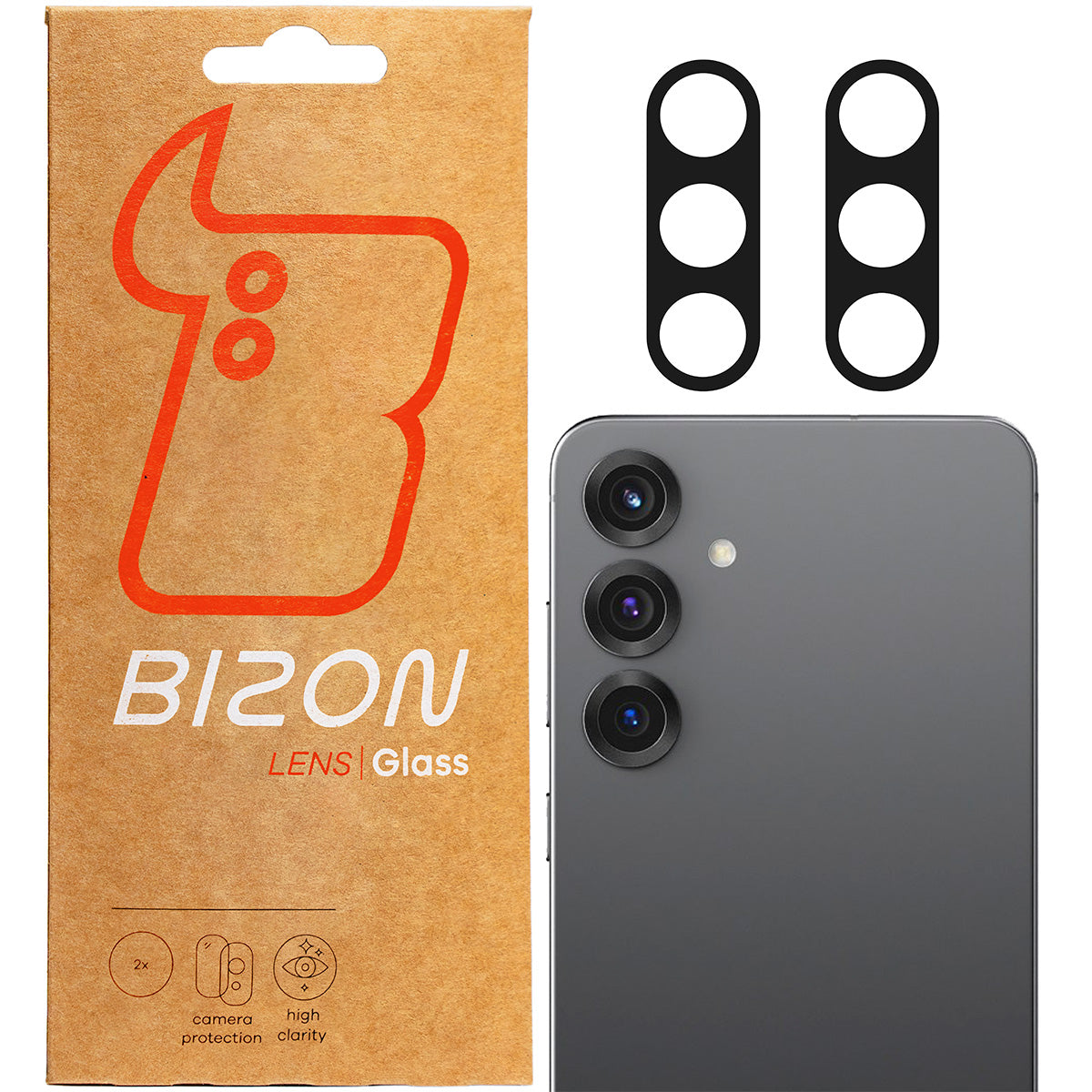 Gehärtetes Glas für die Kamera für Galaxy S25 Plus, Bizon Glass Silk Lens, 2 Stück