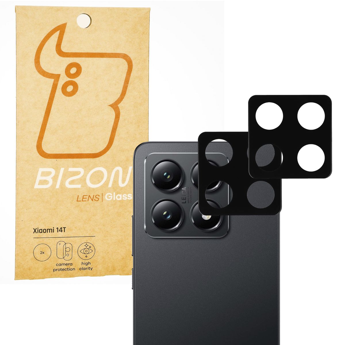 Gehärtetes Glas für die Kamera für Xiaomi 14T, Bizon Glass Silk Lens, 2 Stück