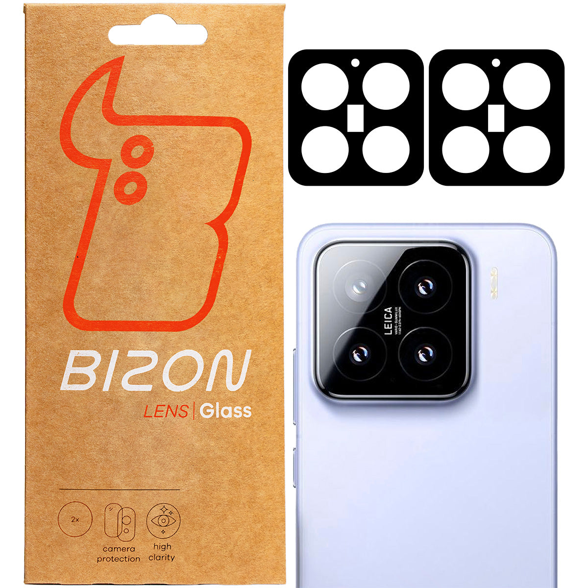 Gehärtetes Glas für die Kamera für Xiaomi 15, Bizon Glass Silk Lens, 2 Stück