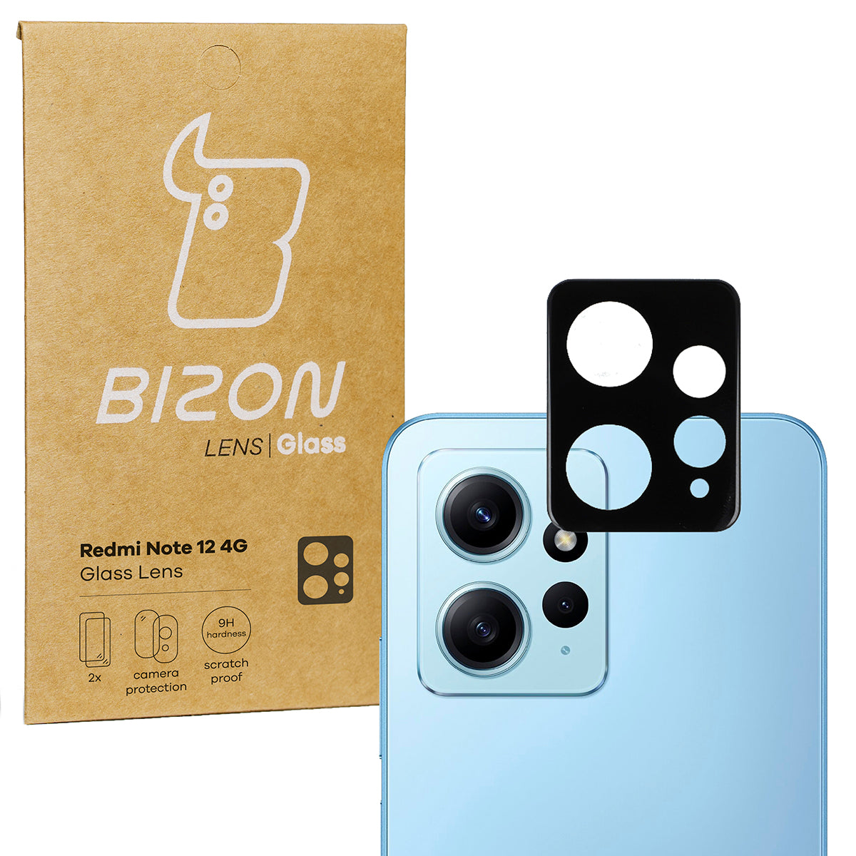 Gehärtetes Glas für die Kamera Bizon Glass Lens für Xiaomi Redmi Note 12 4G, 2 Stück