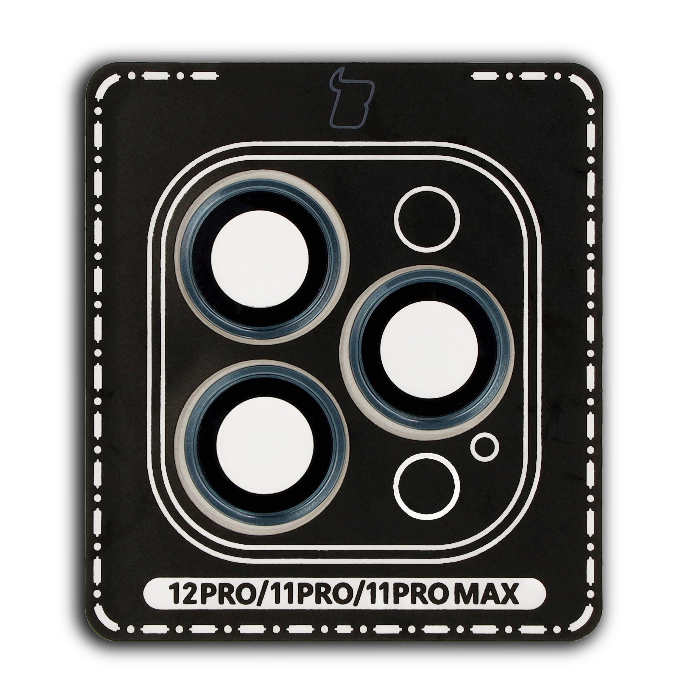 Glas für die Kamera mit Applikator für iPhone 12 Pro/11Pro/11 Pro Max, Bizon Glass Snap Lens, 1 Set, Marineblauer Rahmen
