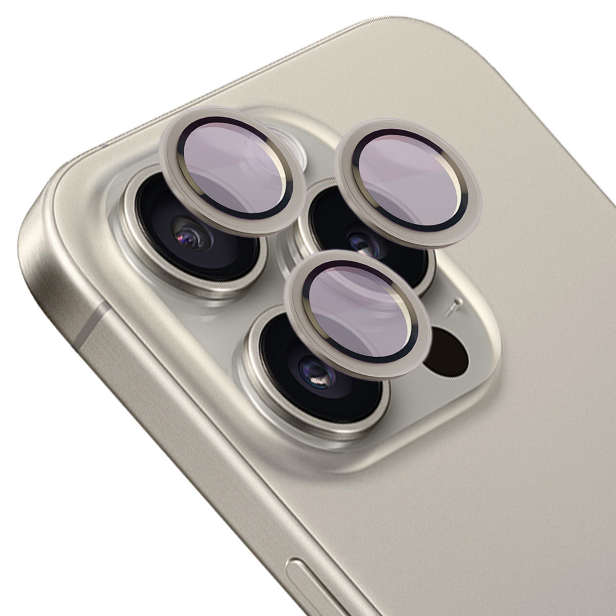 Glas für die Kamera mit Applikator für iPhone 15 Pro/15 Pro Max, Bizon Glass Snap Lens, 1 Set, Grauer Rahmen