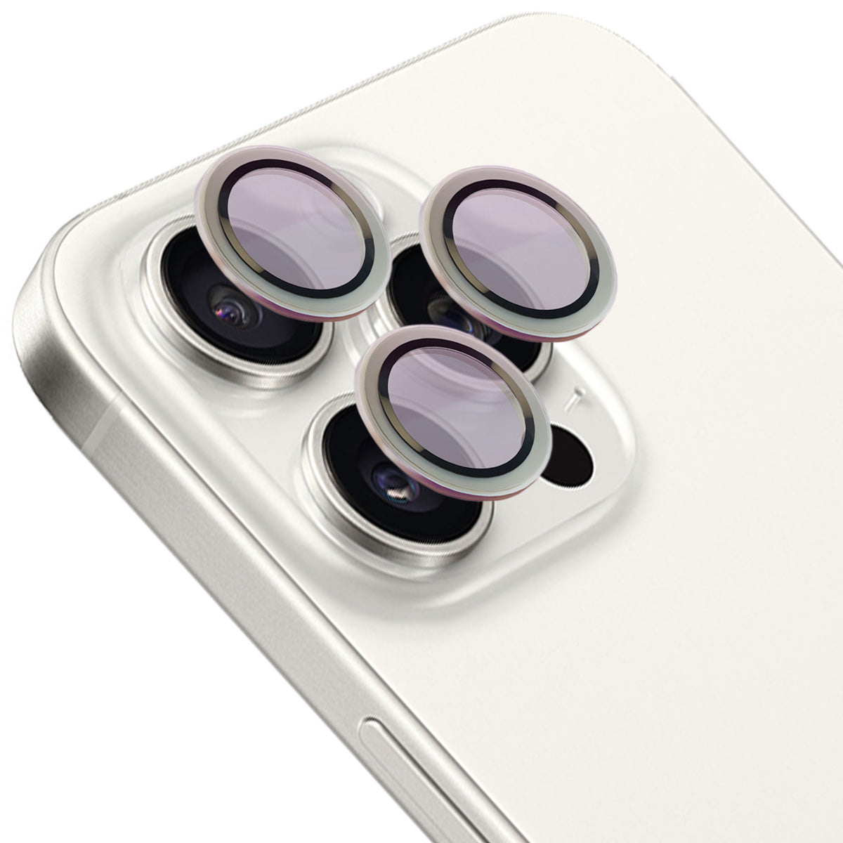 Glas für die Kamera mit Applikator für iPhone 15 Pro/15 Pro Max, Bizon Glass Snap Lens, 1 Set, Silberner Rahmen