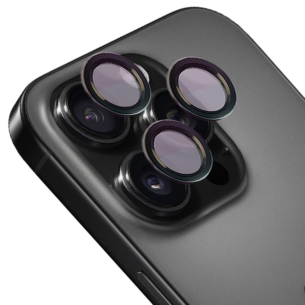 Bizon Glass Snap Lens Schutzglas für iPhone 16 Pro/Pro Max Kamera in Schwarz, mit integriertem Applikator für optimalen Objektivschutz.