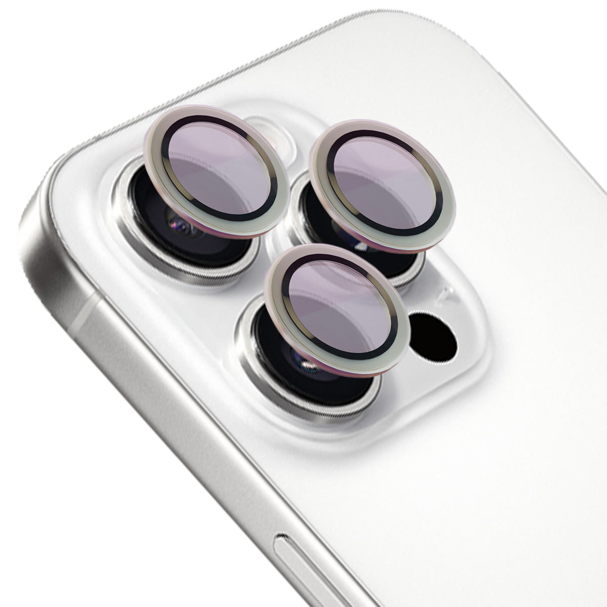 Glas für die Kamera mit Applikator für iPhone 16 Pro/16 Pro Max, Bizon Glass Snap Lens, 1 Set, Silberner Rahmen