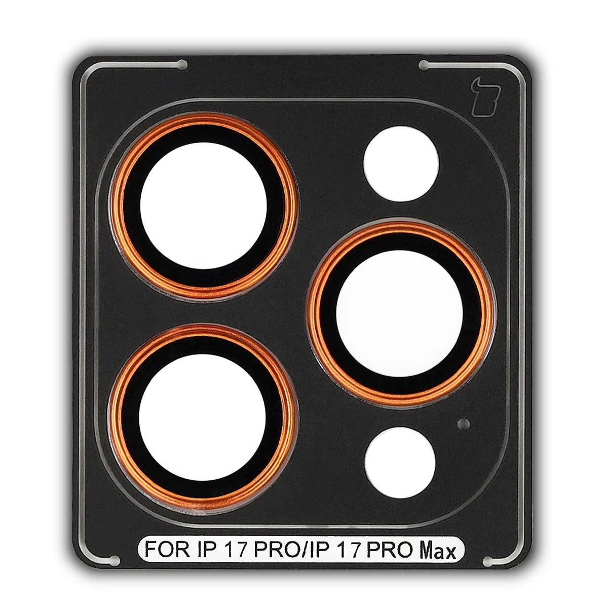 Glas für die Kamera mit Applikator für iPhone 17 Pro / 17 Pro Max, Bizon Glass Snap Lens, 1 Set, Orangefarbener Rahmen