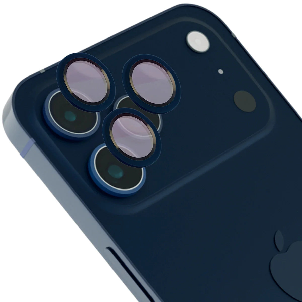 Glas für die Kamera mit Applikator für iPhone 17 Pro / 17 Pro Max, Bizon Glass Snap Lens, 1 Set, Dunkelblauer Rahmen