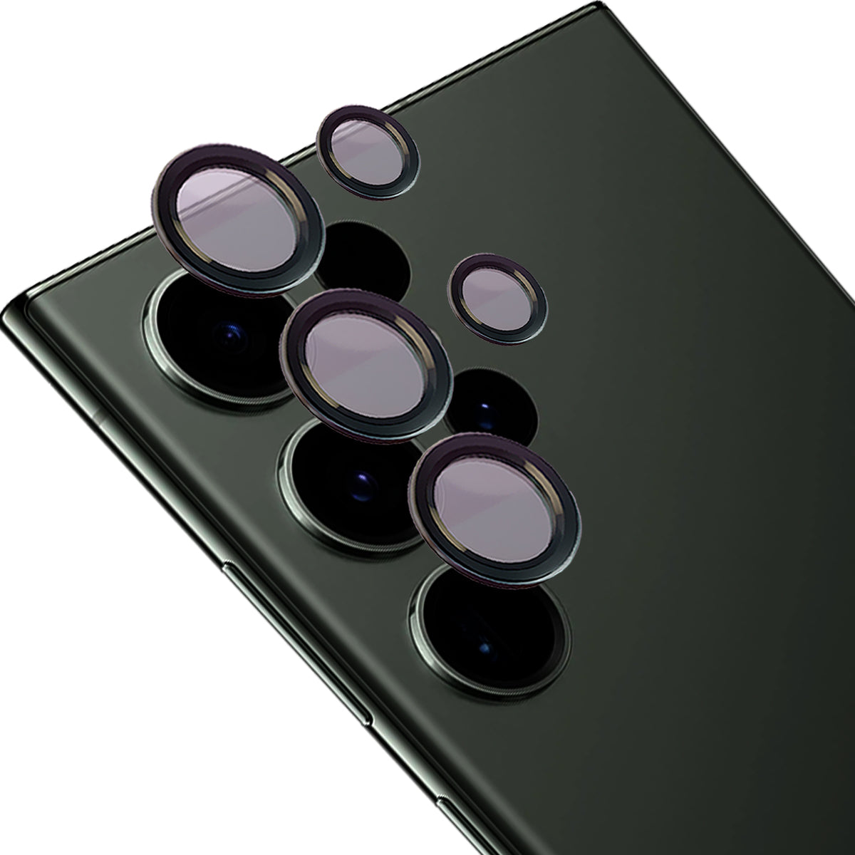 Gehärtetes Glas für die Kamera mit Applikator für Galaxy S23 Ultra, Bizon Glass Snap Lens, 1 Set, Schwarzer Rahmen