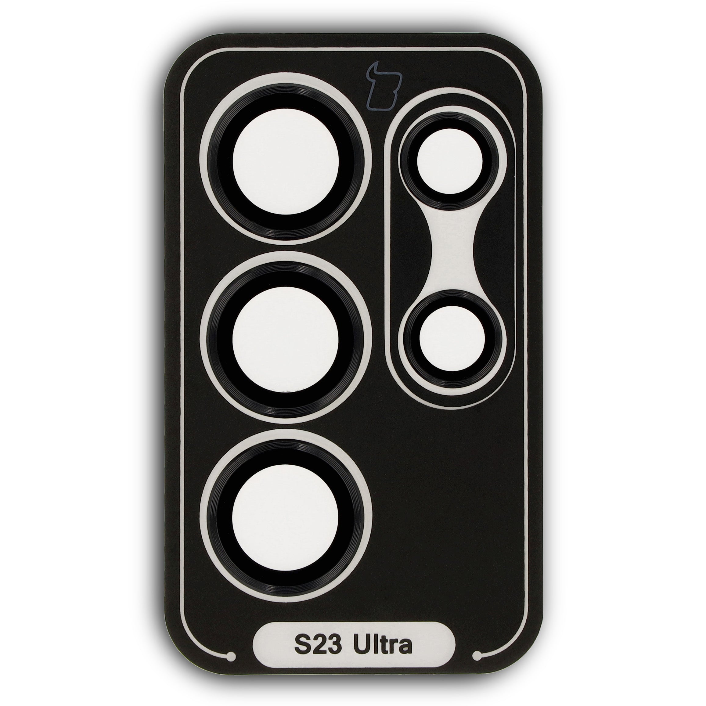 Schwarzes Schutzglas Bizon Glass Snap Lens für Samsung Galaxy S23 Ultra, 1 Set mit Applikator, Kamera-Objektivschutz.