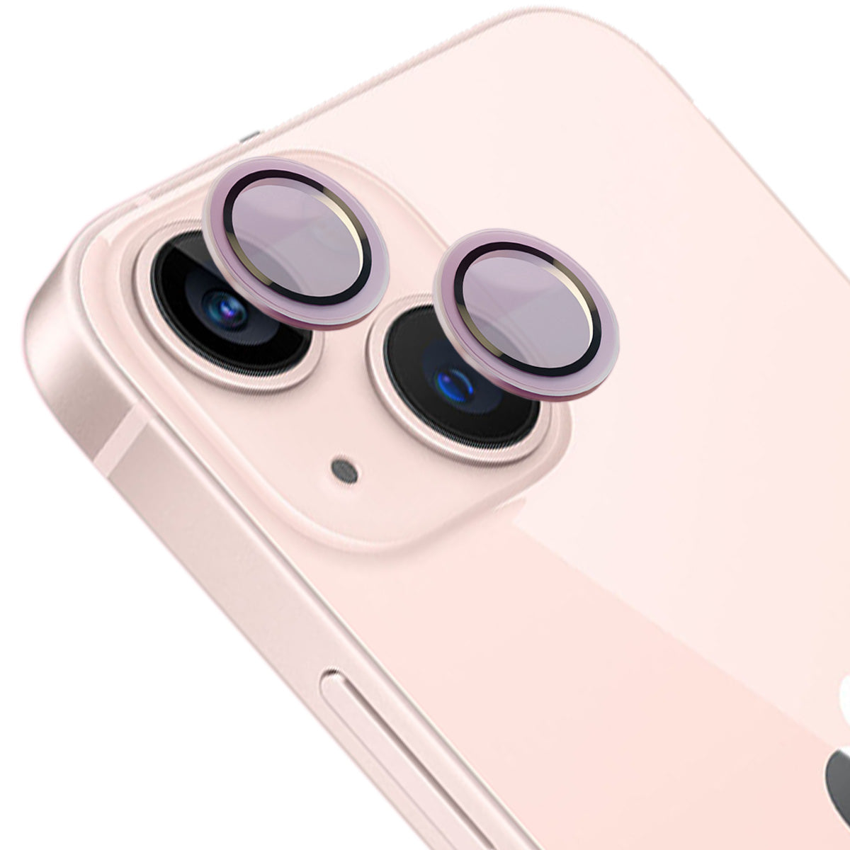 Glas für die Kamera mit Applikator für iPhone 13/13 Mini, Bizon Glass Snap Lens, 1 Set, Hellrosa Rahmen