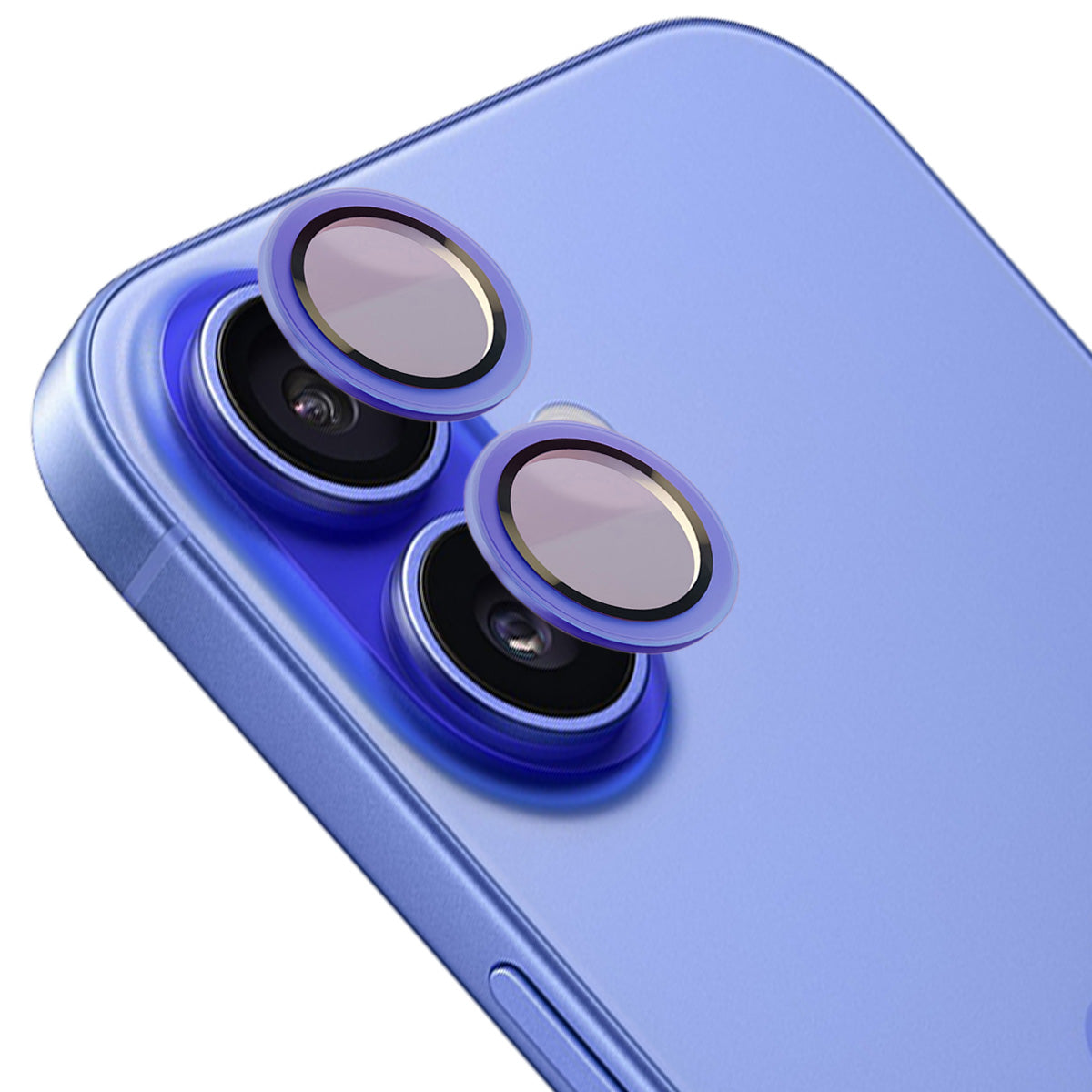 Glas für die Kamera mit Applikator für iPhone 16/16 Plus, Bizon Glass Snap Lens, 1 Set, Blauer Rahmen