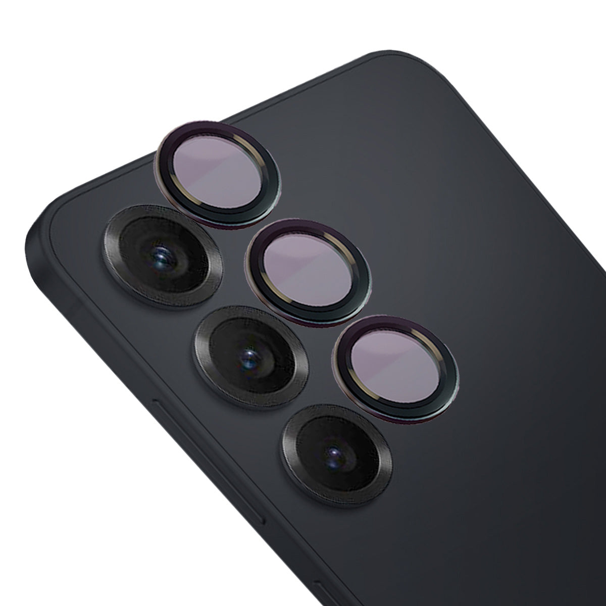 Glas für die Kamera mit Applikator für Galaxy S25, Bizon Glass Snap Lens, 1 Set, Schwarzer Rahmen
