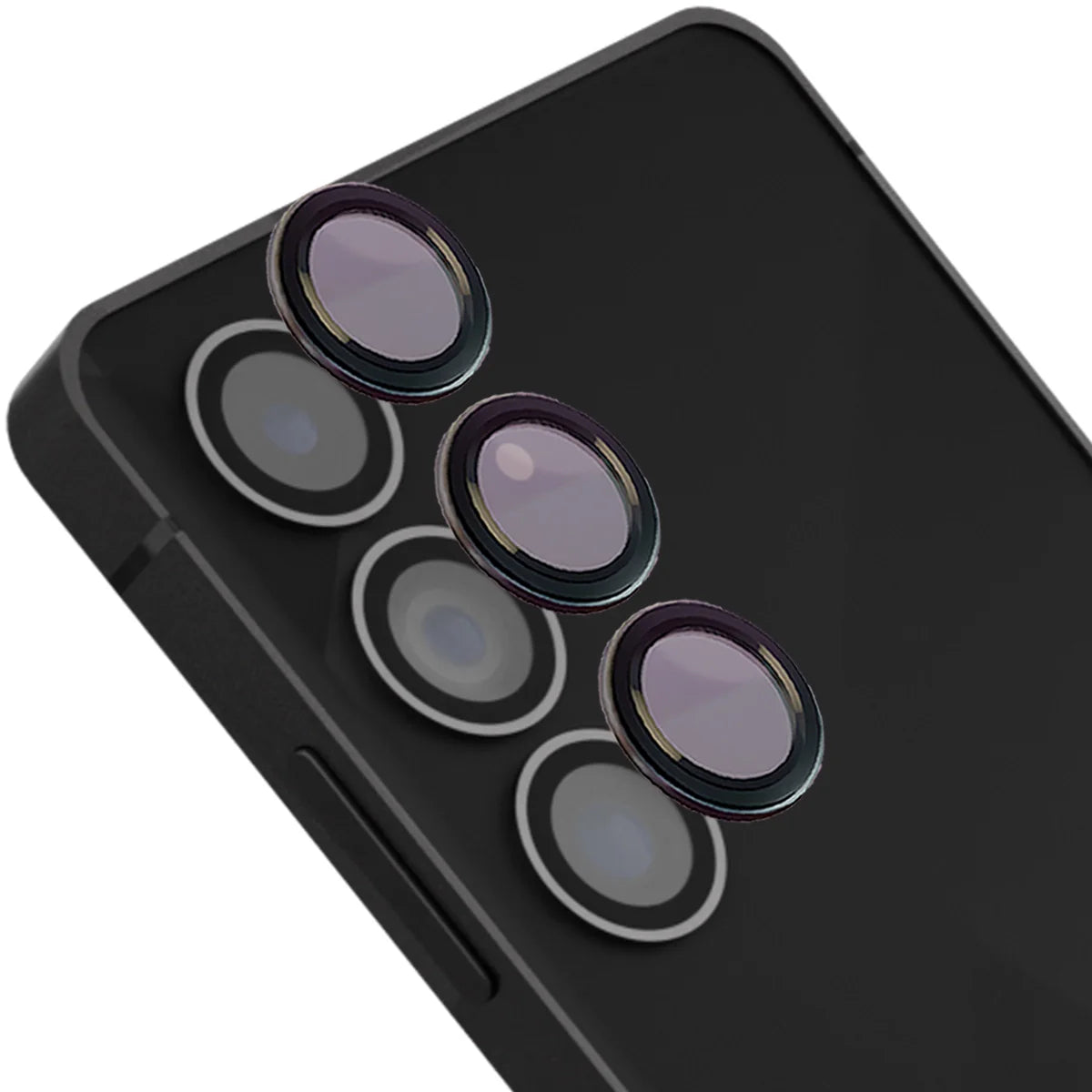 Glas für die Kamera mit Applikator für Galaxy S25 FE, Bizon Glass Snap Lens, 1 Set, Schwarzer Rahmen