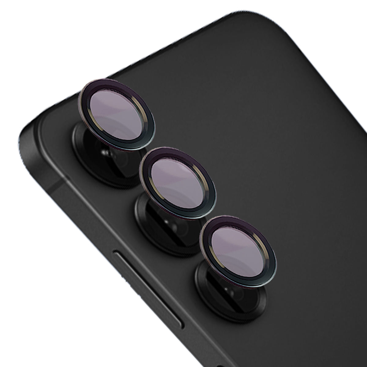 Gehärtetes Glas für die Kamera mit Applikator für Galaxy S25 Plus, Bizon Glass Snap Lens, 1 Set, Schwarzer Rahmen