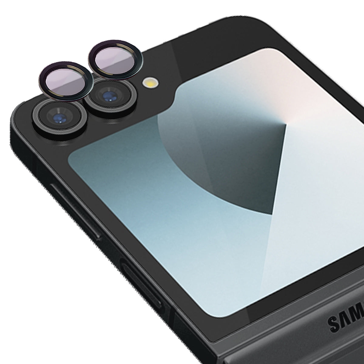 Gehärtetes Glas für die Kamera mit Applikator für Galaxy Z Flip6, Bizon Glass Snap Lens, 1 Set, Schwarz