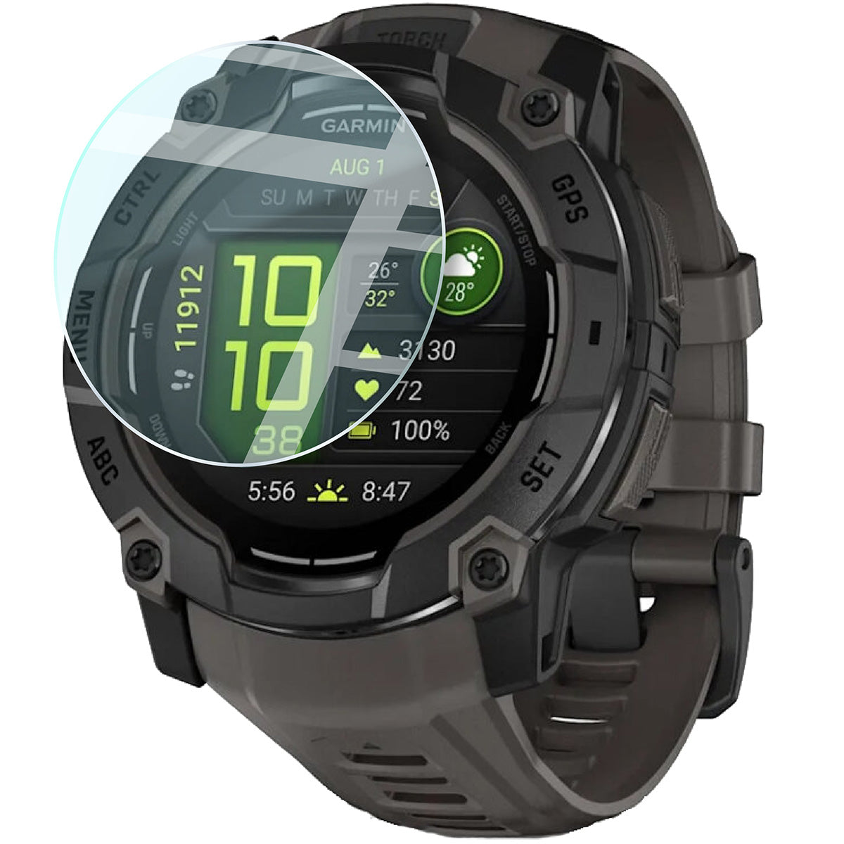 Gehärtetes Glas für Garmin Instinct 3 50 mm, Bizon Glass Watch Clear, Transparent