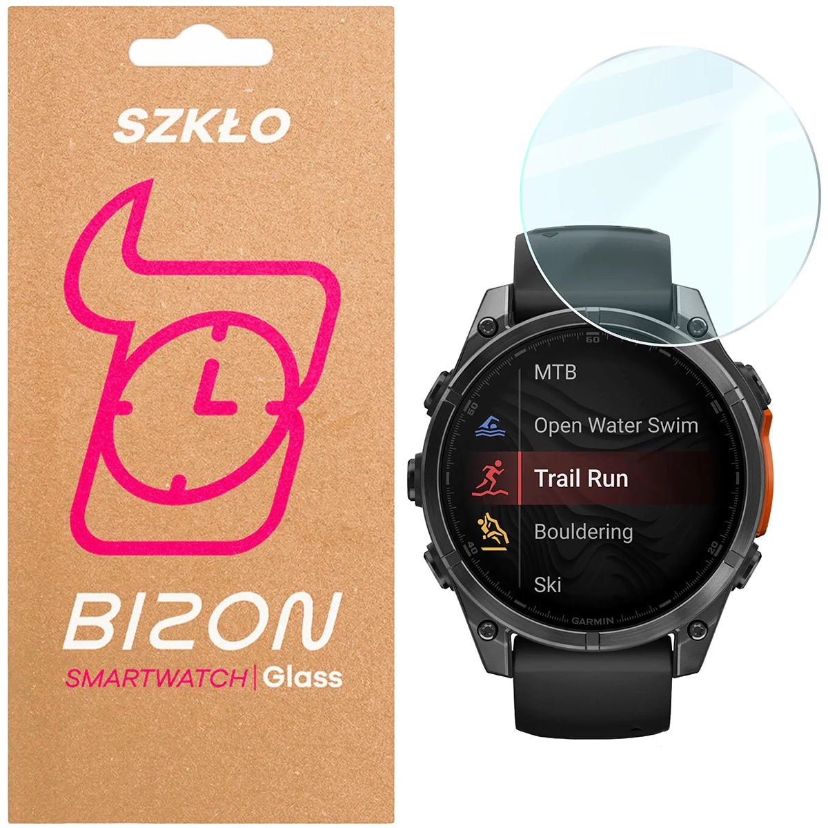 Gehärtetes Glas für Garmin Tactix 8 AMOLED 47 mm, Bizon Glass Watch Clear, Transparent