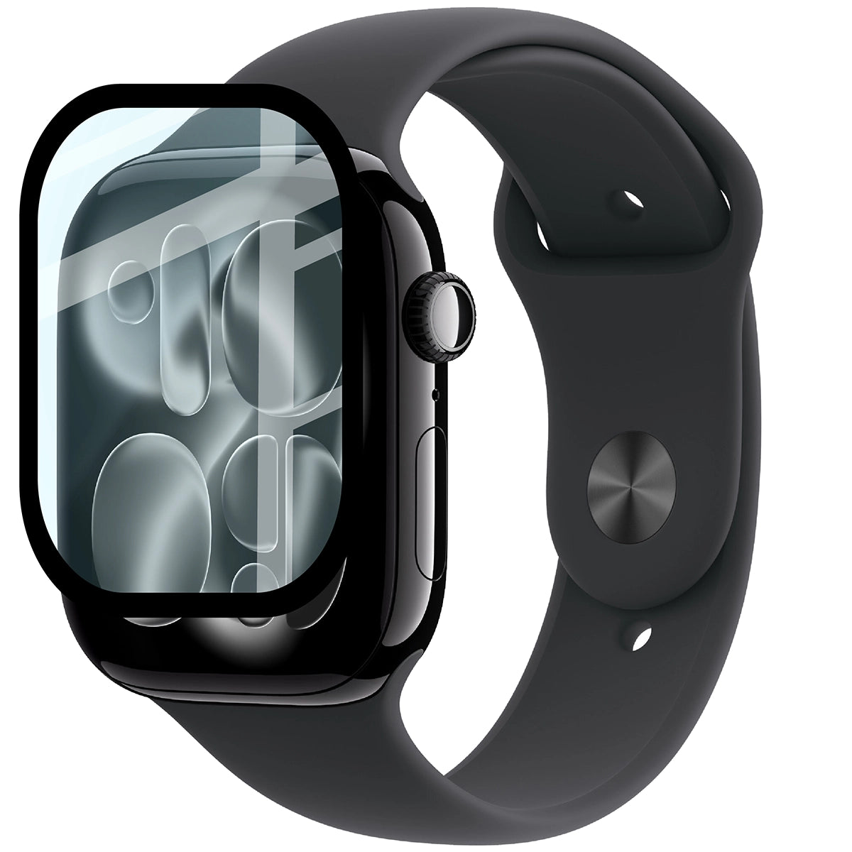 Hybrides Glas für Apple Watch 11 / 10 42 mm, Bizon Glass Watch Edge Hybrid, Schwarz